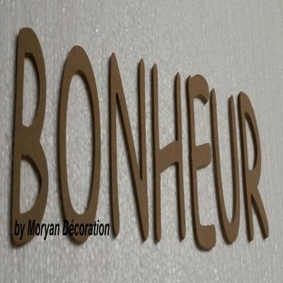 Lettres décoratives en bois à peindre ou à décorer BONHEUR , hauteur 20 cm